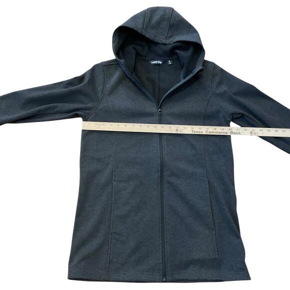 Women LANDS’ END Sz M Jacket Coat Rich Water Resistant Long Hood Zip Fleece Gray - Picture 8 of 11